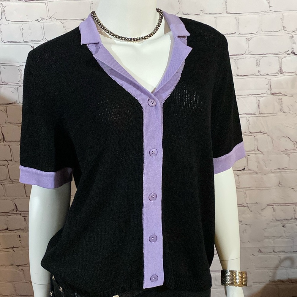 OAK + FORT Black and Purple Cardigan